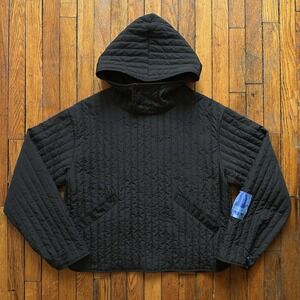 JUNGLES Quilted Nylon Pullover Hoodie Men Large Black Street Skate